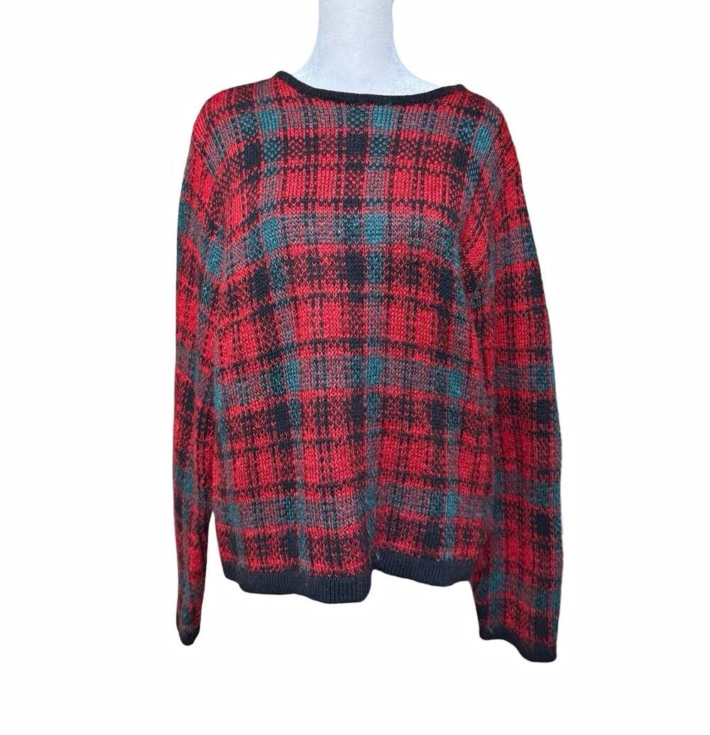 Vintage GAP Women L Plaid Sweater Red Green Black Holiday Wool Blend Cropped